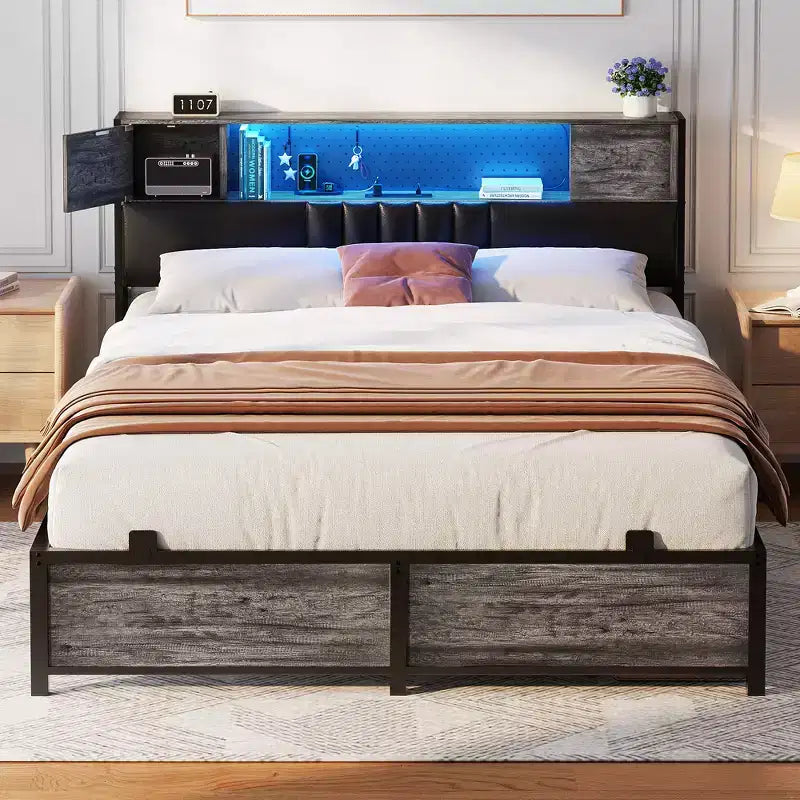 Struttura letto con luce LED e stazione di ricarica