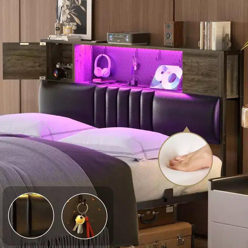 Struttura letto con luce LED e stazione di ricarica