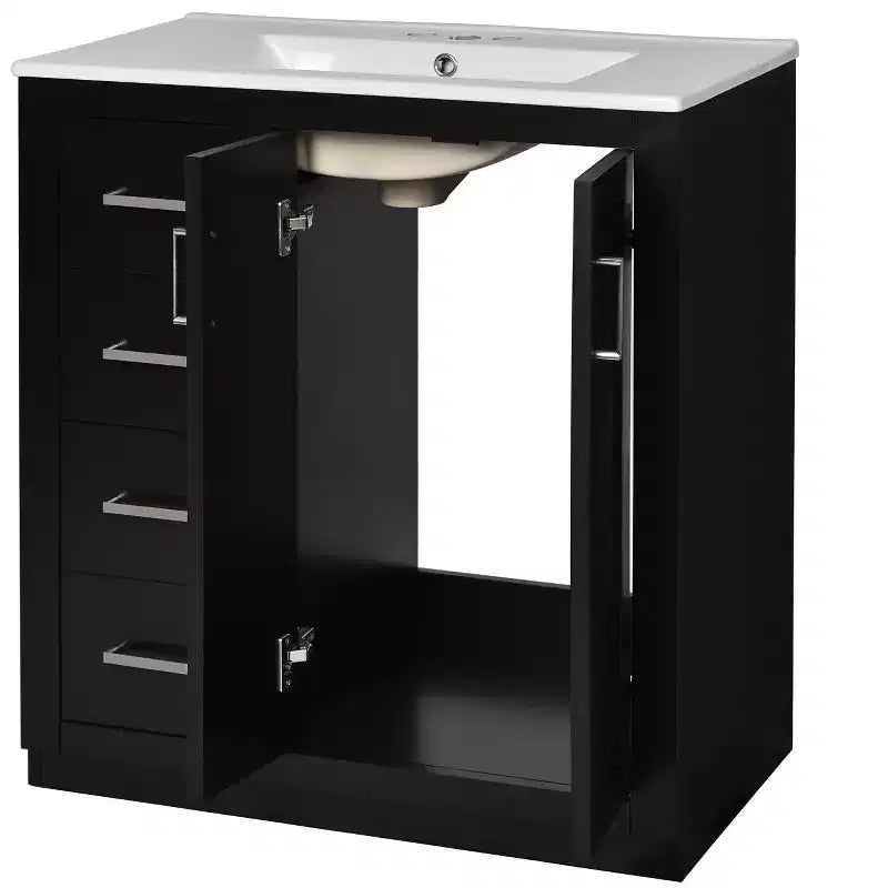 Mobile bagno 76 cm con lavabo, Mobiletto bagno con cassetti, Mobiletto bagno con lavabo singolo e ante con chiusura ammortizzata