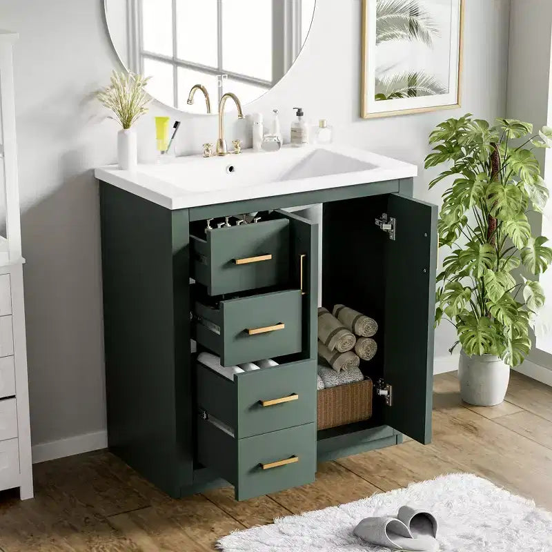 Mobile bagno 76 cm con lavabo, Mobiletto bagno con cassetti, Mobiletto bagno con lavabo singolo e ante con chiusura ammortizzata