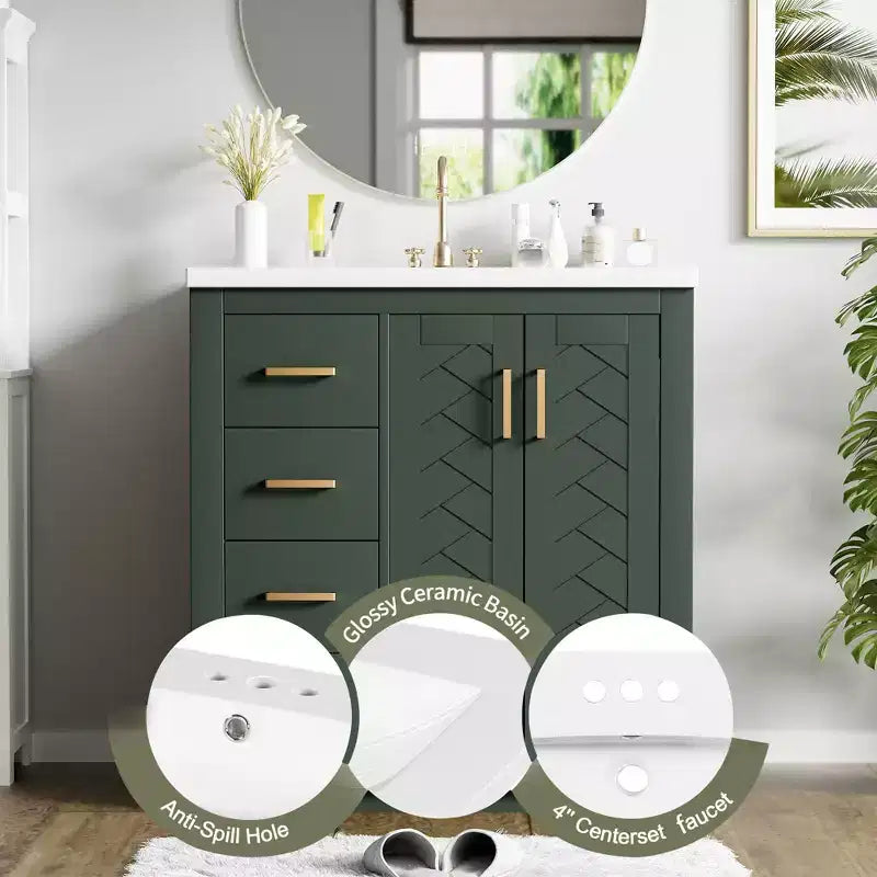 Mobile bagno 76 cm con lavabo, Mobiletto bagno con cassetti, Mobiletto bagno con lavabo singolo e ante con chiusura ammortizzata