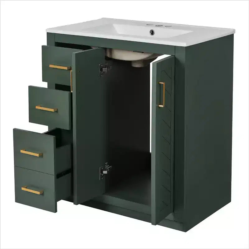 Mobile bagno 76 cm con lavabo, Mobiletto bagno con cassetti, Mobiletto bagno con lavabo singolo e ante con chiusura ammortizzata