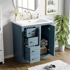 Mobile bagno 76 cm con lavabo, Mobiletto bagno con cassetti, Mobiletto bagno con lavabo singolo e ante con chiusura ammortizzata
