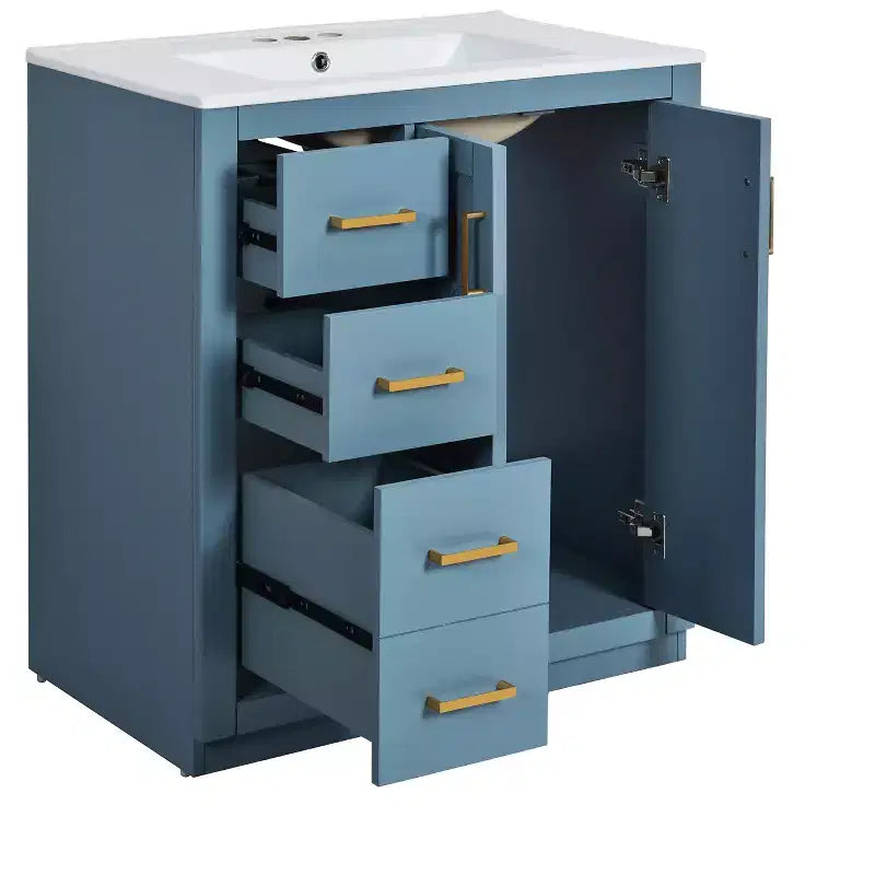 Mobile bagno 76 cm con lavabo, Mobiletto bagno con cassetti, Mobiletto bagno con lavabo singolo e ante con chiusura ammortizzata