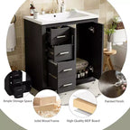 Mobile bagno 76 cm con lavabo, Mobiletto bagno con cassetti, Mobiletto bagno con lavabo singolo e ante con chiusura ammortizzata