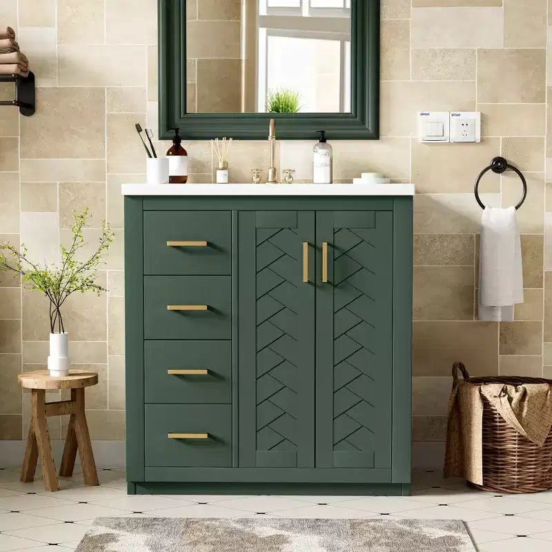 Mobile bagno 76 cm con lavabo, Mobiletto bagno con cassetti, Mobiletto bagno con lavabo singolo e ante con chiusura ammortizzata