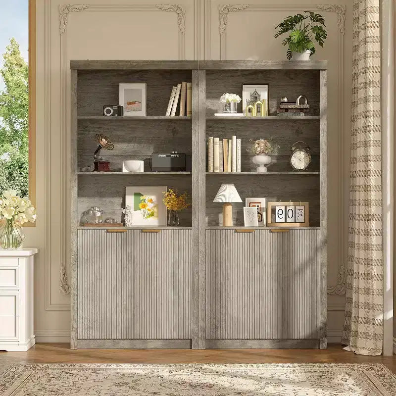 Libreria a 5 Ripiani con Ante, Scaffale da 180 cm, Ripiani Regolabili per Soggiorno o Ufficio