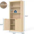 Libreria a 5 Ripiani con Ante, Scaffale da 180 cm, Ripiani Regolabili per Soggiorno o Ufficio