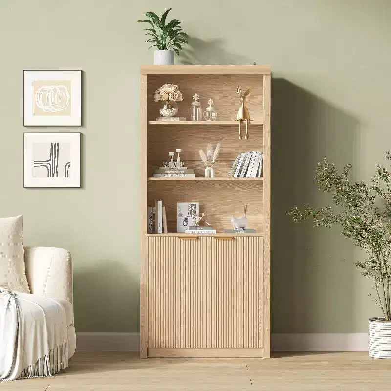 Libreria a 5 Ripiani con Ante, Scaffale da 180 cm, Ripiani Regolabili per Soggiorno o Ufficio