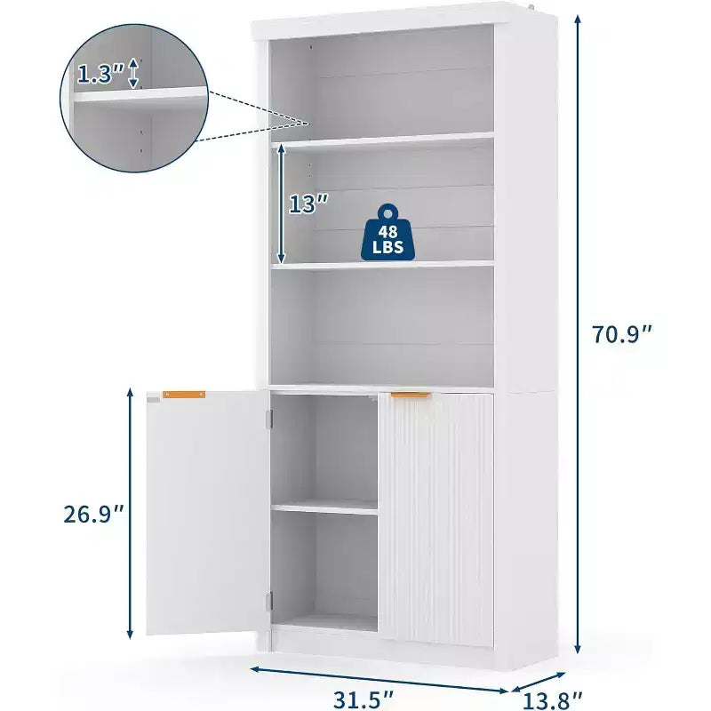 Libreria a 5 Ripiani con Ante, Scaffale da 180 cm, Ripiani Regolabili per Soggiorno o Ufficio