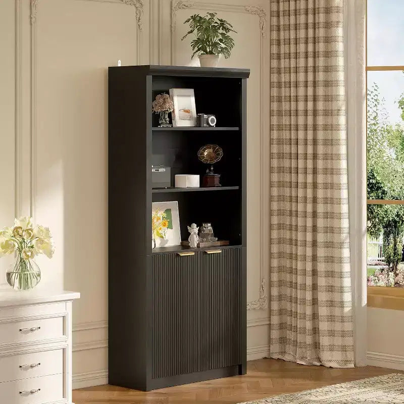 Libreria a 5 Ripiani con Ante, Scaffale da 180 cm, Ripiani Regolabili per Soggiorno o Ufficio