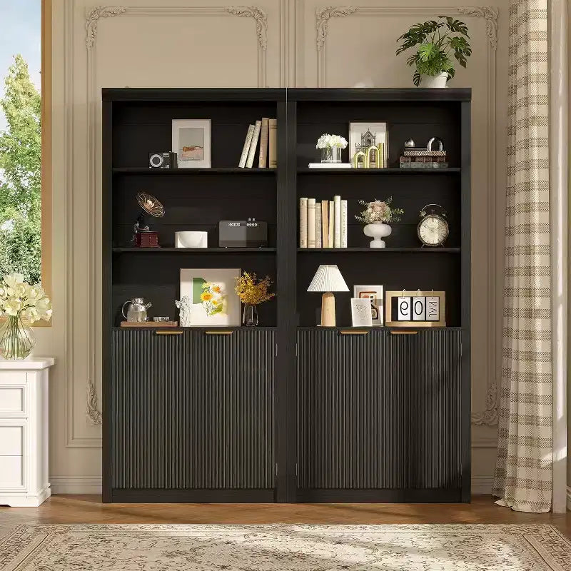 Libreria a 5 Ripiani con Ante, Scaffale da 180 cm, Ripiani Regolabili per Soggiorno o Ufficio