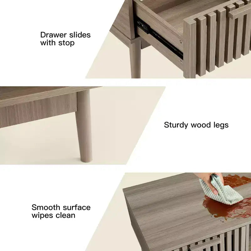 Tavolino da Caffè da 100 cm con Cassetto e Ripiano Aperto, Tavolo Centrale Rettangolare a 2 Livelli Stile Moderno di Metà Secolo per Soggiorno