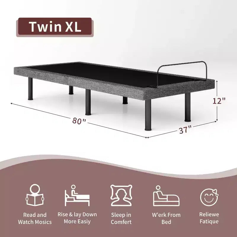 Base letto regolabile Twin XL, Base elettrica con telecomando senza fili, Sollevamento testa e piedi, Gravità zero, Anti-russamento, Robusto metallo e legno, 3 altezze