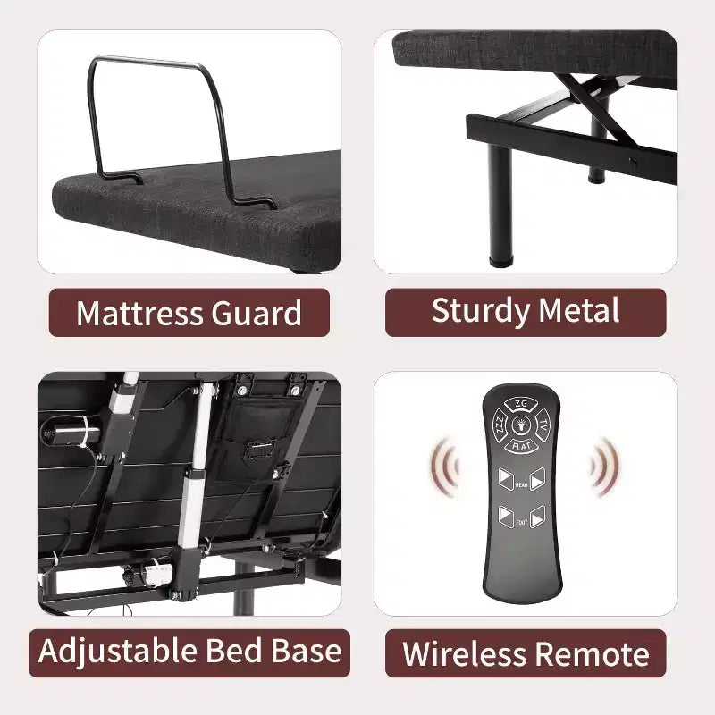 Base letto regolabile Twin XL, Base elettrica con telecomando senza fili, Sollevamento testa e piedi, Gravità zero, Anti-russamento, Robusto metallo e legno, 3 altezze