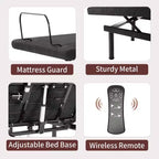 Base letto regolabile Twin XL, Base elettrica con telecomando senza fili, Sollevamento testa e piedi, Gravità zero, Anti-russamento, Robusto metallo e legno, 3 altezze