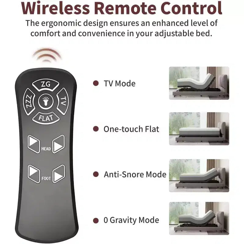Base letto regolabile Twin XL, Base elettrica con telecomando senza fili, Sollevamento testa e piedi, Gravità zero, Anti-russamento, Robusto metallo e legno, 3 altezze