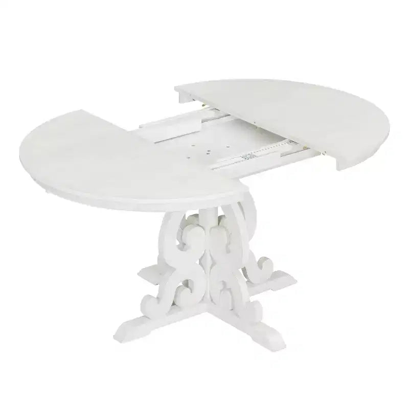 Set Tavolo da Pranzo per 4 Persone in Stile Rustico, Tavolo da Pranzo Rotondo Allungabile in Legno e 4 Sedie Imbottite, Set da Pranzo Retrò per Cucina