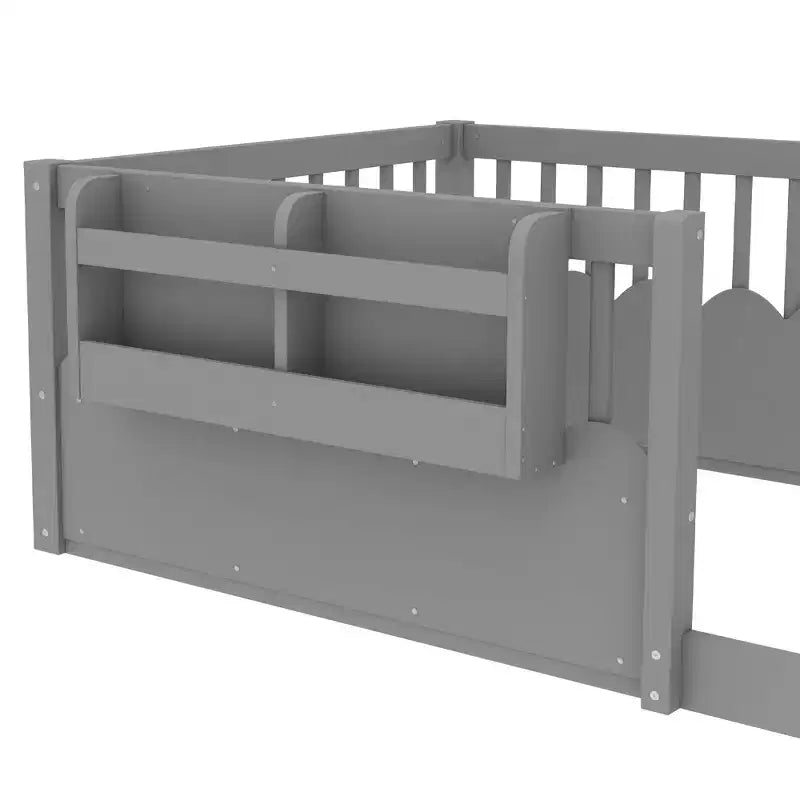 Struttura letto Montessori in legno Twin/Full/King con sponda rialzata e libreria, letto a basso profilo per bambini