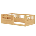 Struttura letto Montessori in legno Twin/Full/King con sponda rialzata e libreria, letto a basso profilo per bambini