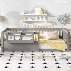 Struttura letto Montessori in legno Twin/Full/King con sponda rialzata e libreria, letto a basso profilo per bambini
