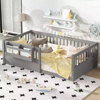 Struttura letto Montessori in legno Twin/Full/King con sponda rialzata e libreria, letto a basso profilo per bambini
