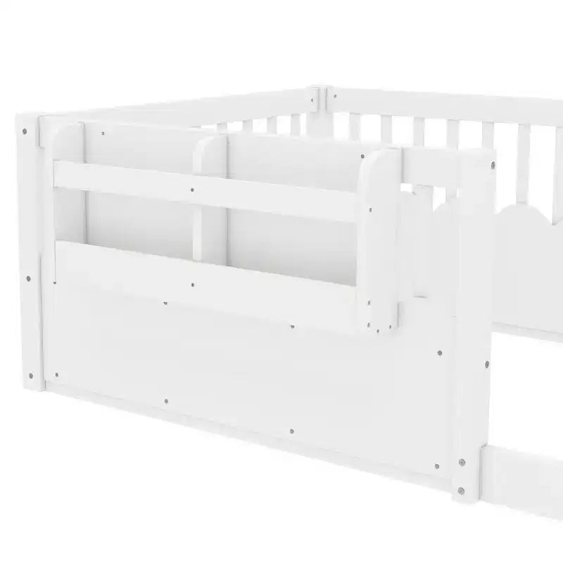 Struttura letto Montessori in legno Twin/Full/King con sponda rialzata e libreria, letto a basso profilo per bambini