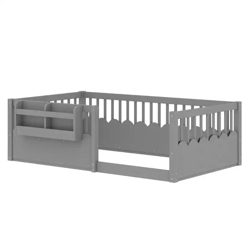 Struttura letto Montessori in legno Twin/Full/King con sponda rialzata e libreria, letto a basso profilo per bambini