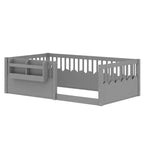 Struttura letto Montessori in legno Twin/Full/King con sponda rialzata e libreria, letto a basso profilo per bambini