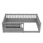 Struttura letto Montessori in legno Twin/Full/King con sponda rialzata e libreria, letto a basso profilo per bambini