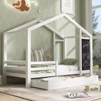 Letto a capanna a grandezza naturale con lavagna e cassetti, due opzioni di montaggio, struttura letto con spondine, non è necessario il box spring, design salvaspazio