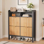 Scarpiera con 4 Ante a Ribalta, Organizer Scarpiera Sottile Scanalata con Piedini, Mobile Contenitore per Scarpe Sottile Nascosto Freestanding per Ingresso