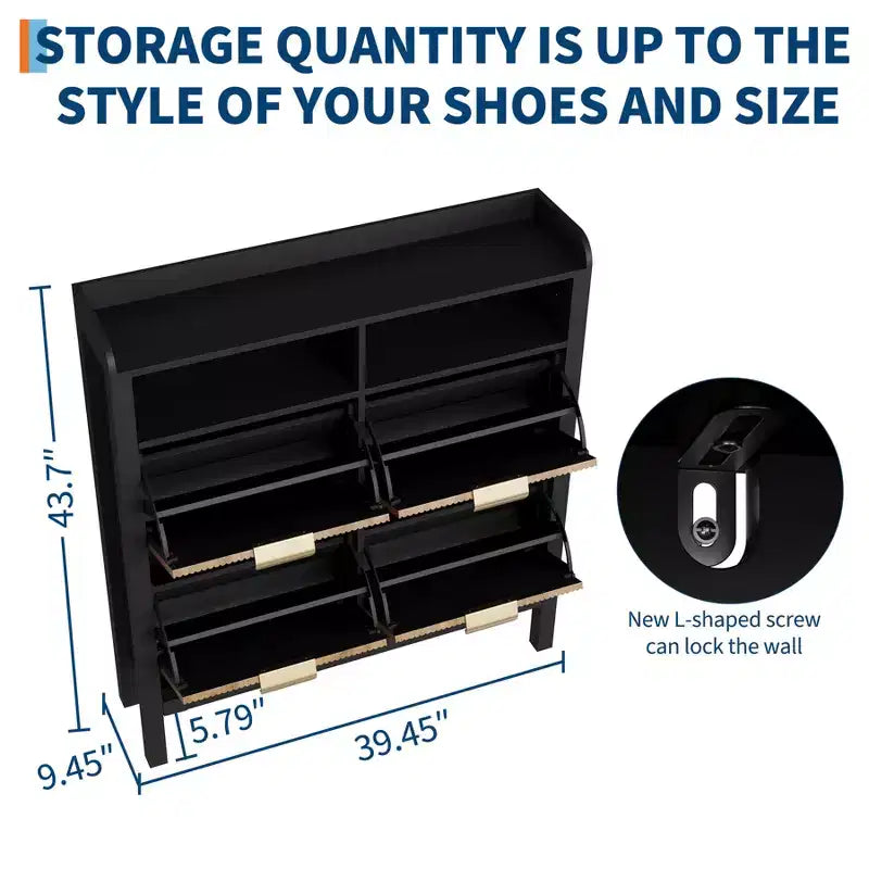 Scarpiera con 4 Ante a Ribalta, Organizer Scarpiera Sottile Scanalata con Piedini, Mobile Contenitore per Scarpe Sottile Nascosto Freestanding per Ingresso