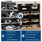 Scarpiera con 4 Ante a Ribalta, Organizer Scarpiera Sottile Scanalata con Piedini, Mobile Contenitore per Scarpe Sottile Nascosto Freestanding per Ingresso