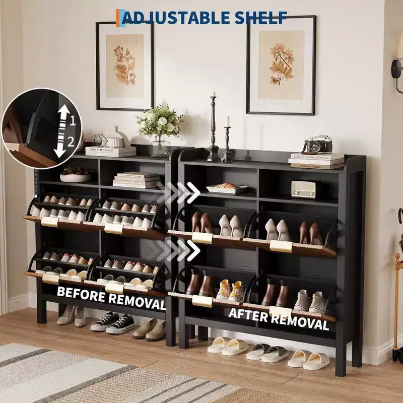 Scarpiera con 4 Ante a Ribalta, Organizer Scarpiera Sottile Scanalata con Piedini, Mobile Contenitore per Scarpe Sottile Nascosto Freestanding per Ingresso