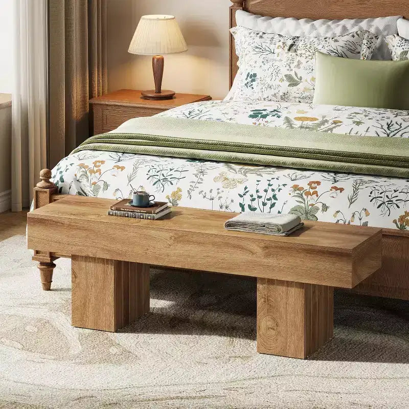 55 Panca in legno rustica marrone chiaro, adatta per sala da pranzo, camera da letto, cucina, corridoio come panca da ingresso o fondo letto.