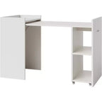 White Folding Computer Desk with Storage Shelves - Space Saving Extension Table for Home Office Gaming