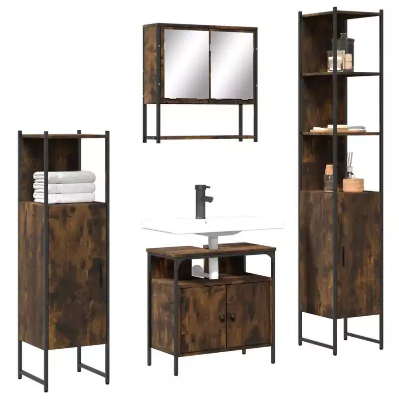 Set Mobili da Bagno con Mensola 4 pz Legno Ingegnerizzato Contenitore Moderno