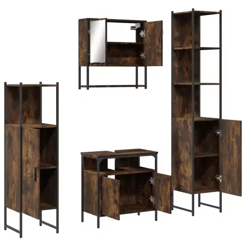 Set Mobili da Bagno con Mensola 4 pz Legno Ingegnerizzato Contenitore Moderno
