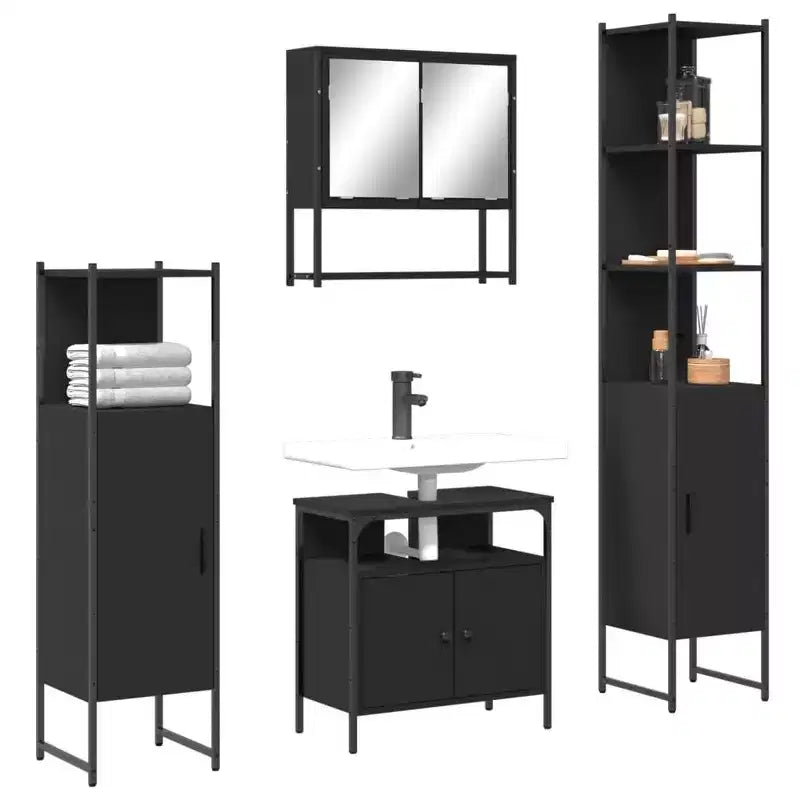Set Mobili da Bagno con Mensola 4 pz Legno Ingegnerizzato Contenitore Moderno