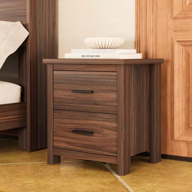 Set 4 pezzi per camera da letto, letto matrimoniale con testiera contenitore, 2 comodini e 1 cassettiera