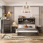 Set 4 pezzi per camera da letto, letto matrimoniale con testiera contenitore, 2 comodini e 1 cassettiera
