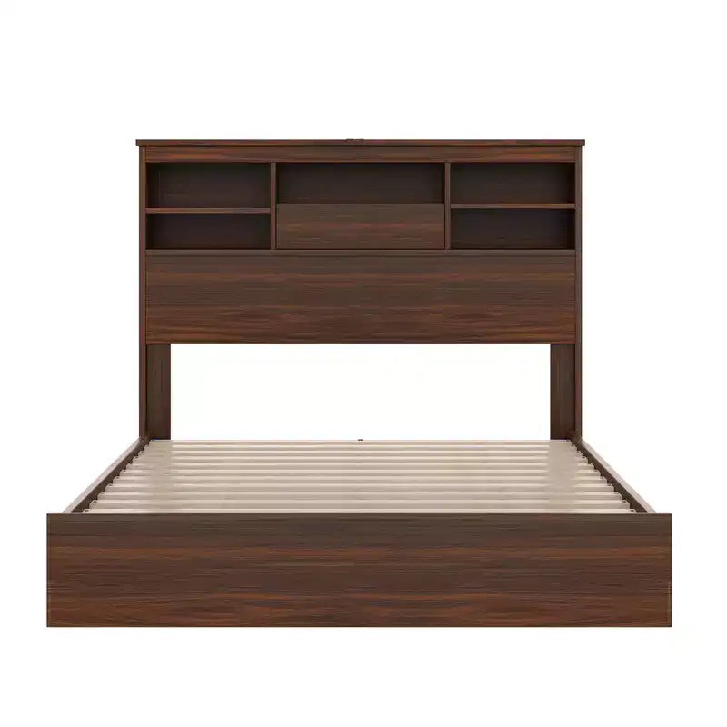 Set 4 pezzi per camera da letto, letto matrimoniale con testiera contenitore, 2 comodini e 1 cassettiera