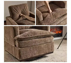 Moderna Poltrona Imbottita Comoda con Cuscino Schienale, Poltrona Girevole Quadrata a Botte a 360 Gradi per Soggiorno Beige