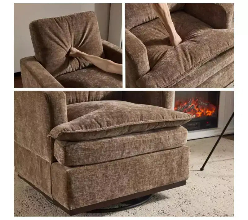 Moderna Poltrona Imbottita Comoda con Cuscino Schienale, Poltrona Girevole Quadrata a Botte a 360 Gradi per Soggiorno Beige
