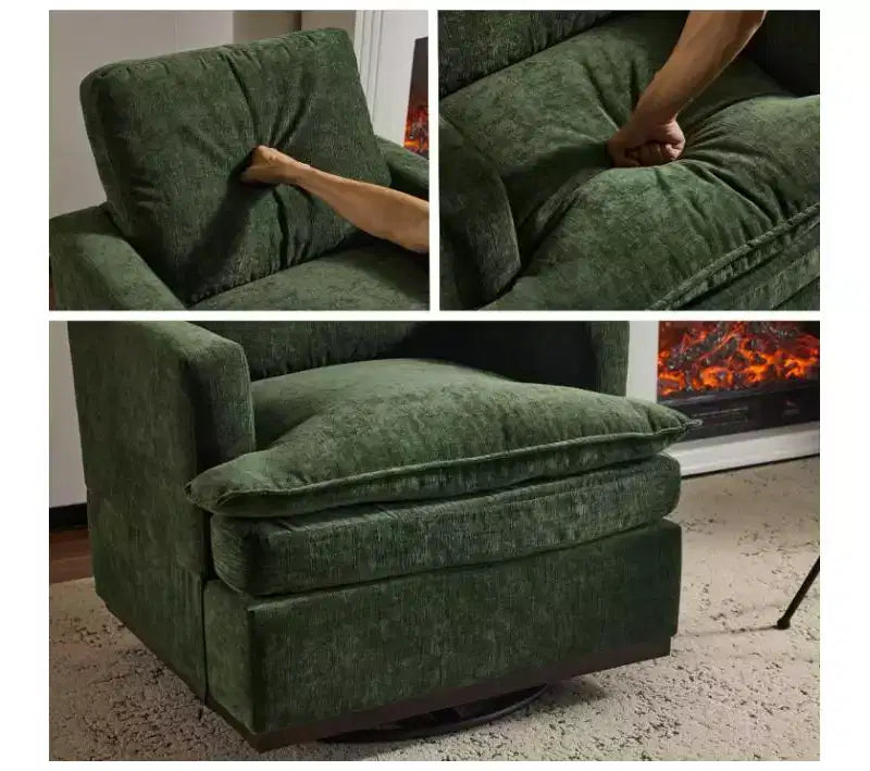 Moderna Poltrona Imbottita Comoda con Cuscino Schienale, Poltrona Girevole Quadrata a Botte a 360 Gradi per Soggiorno Beige