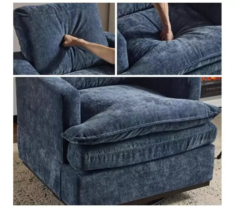 Moderna Poltrona Imbottita Comoda con Cuscino Schienale, Poltrona Girevole Quadrata a Botte a 360 Gradi per Soggiorno Beige