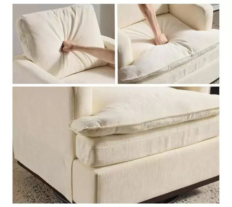 Moderna Poltrona Imbottita Comoda con Cuscino Schienale, Poltrona Girevole Quadrata a Botte a 360 Gradi per Soggiorno Beige