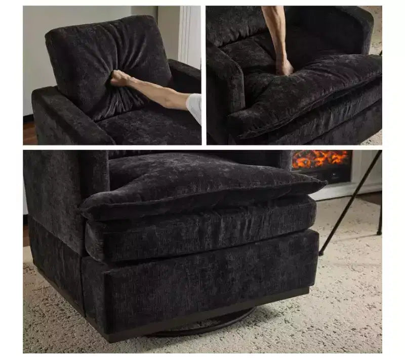 Moderna Poltrona Imbottita Comoda con Cuscino Schienale, Poltrona Girevole Quadrata a Botte a 360 Gradi per Soggiorno Beige