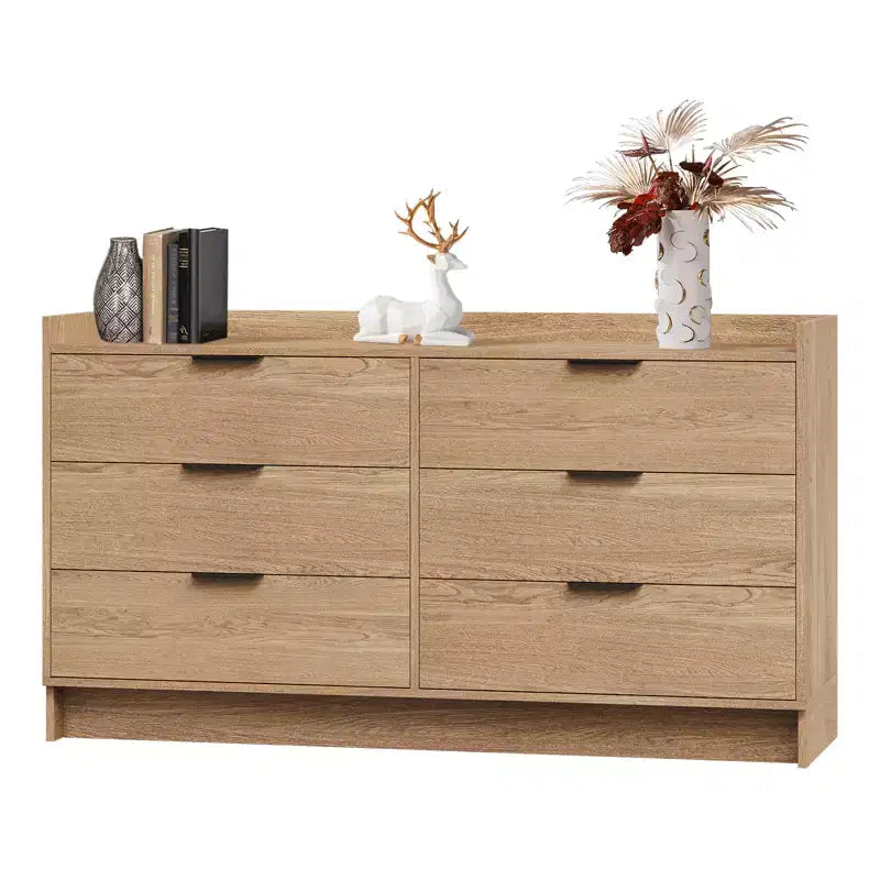 Comò a 6 cassetti largo 52,5 pollici con maniglie in metallo, mobile contenitore moderno in legno per camera da letto